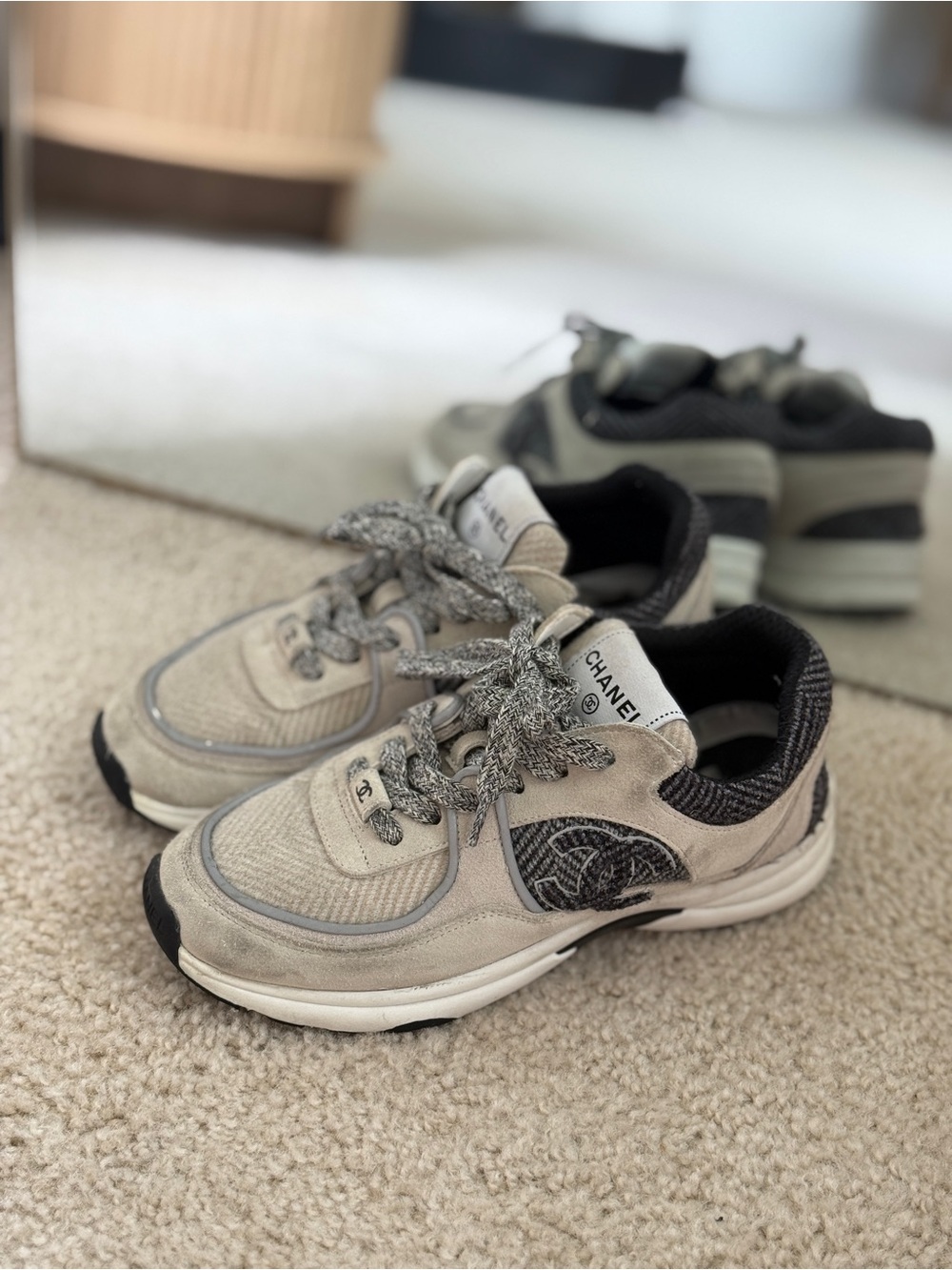 CHANEL Sneaker Gray Tweed Low Top 38